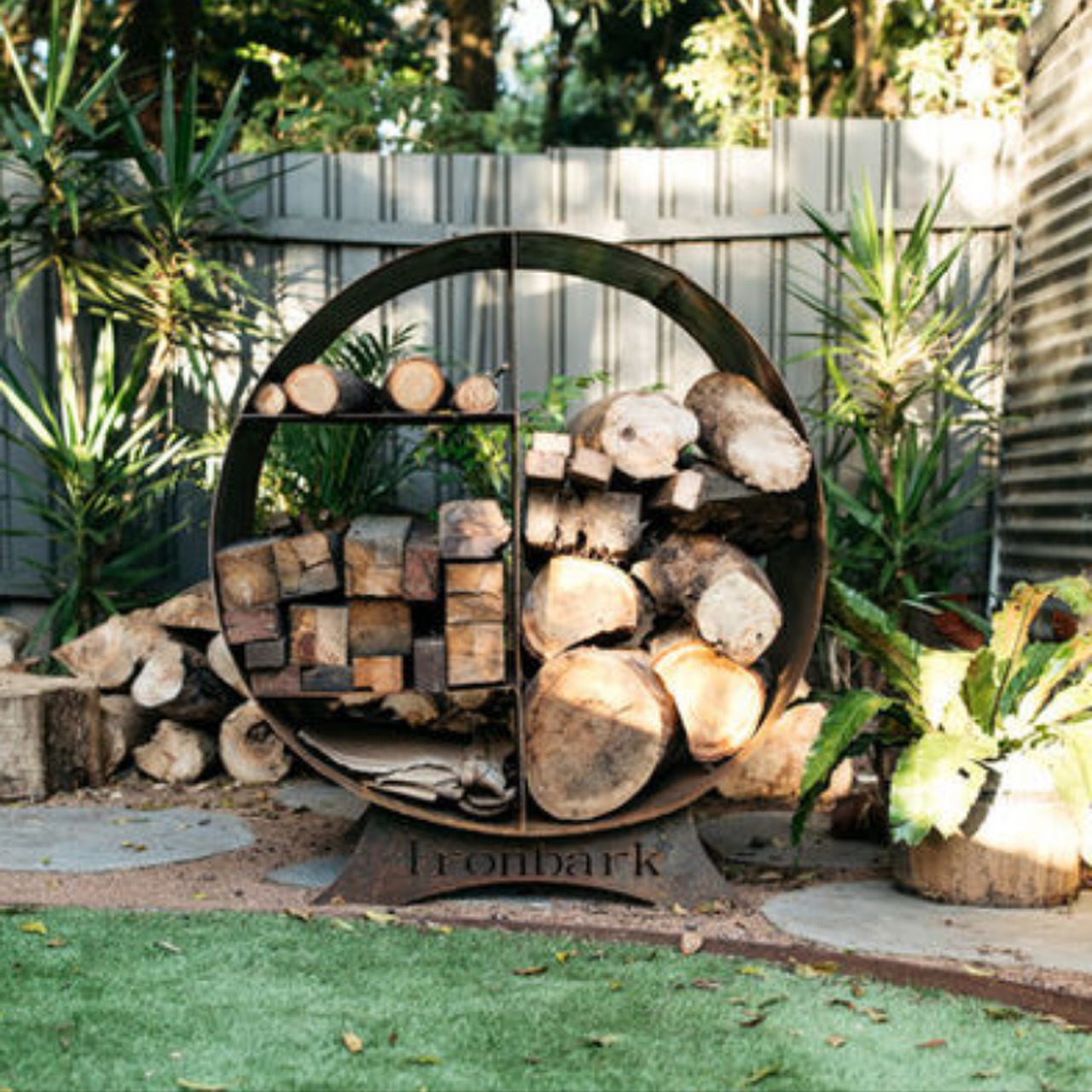 Round metal deals wood stacker