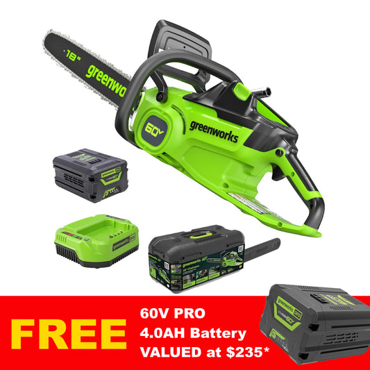 Greenworks 18" 60v Battery Brushless Chainsaw Kit