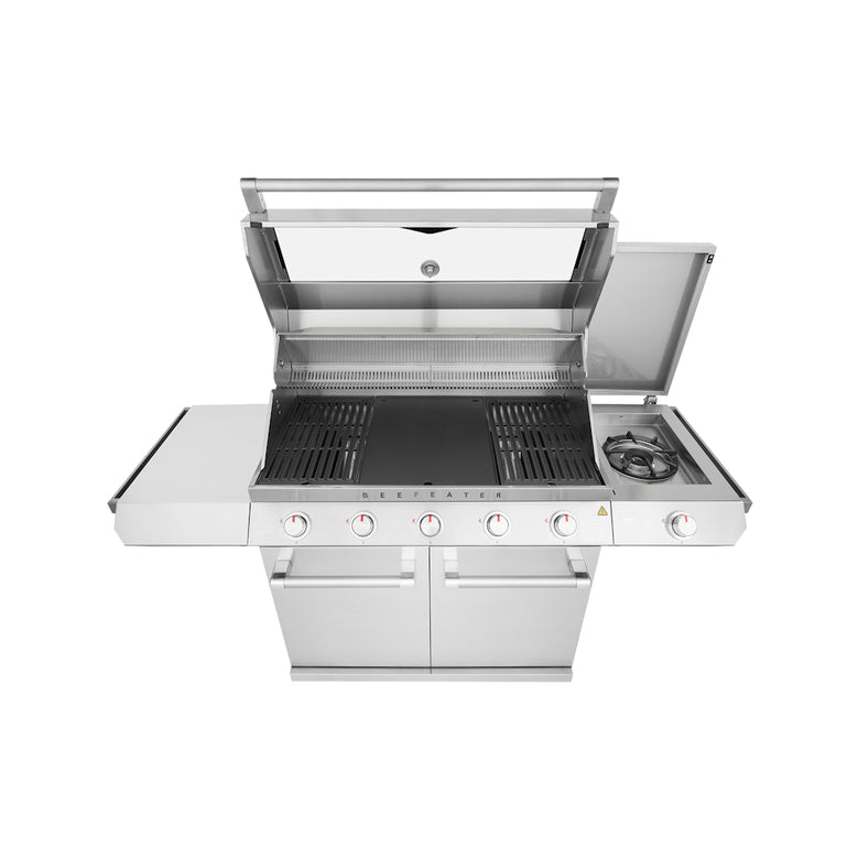 BeefEater 7000 Classic 5-Burner BBQ, Side Burner & Trolley, Stainless Steel