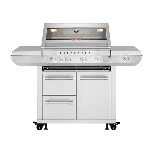 BeefEater 7000 Premium 4-Burner BBQ, Side Burner & Trolley, Stainless Steel