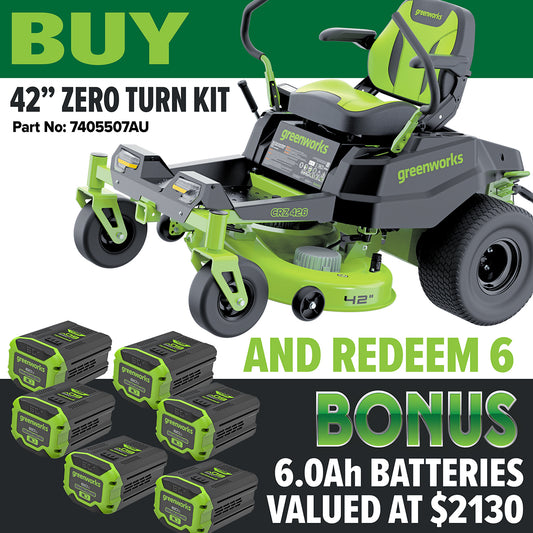 Greenworks 60v Battery CRZ426 Zero Turn 42" Ride-On Mower