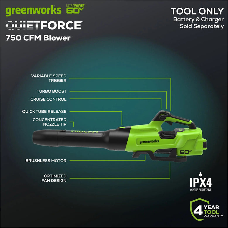 Greenworks BL60L03 60v Battery 60V 750CFM Blower (Skin Only)