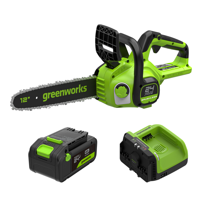 Greenworks 24V POWERALL 12” Chainsaw Kit with Dual Voltage 24V/60V Charger